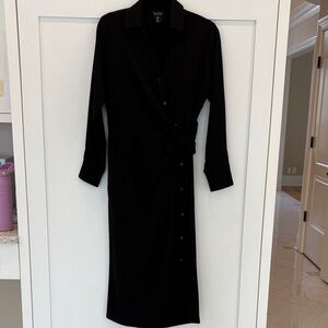 Nicole miller size small button twist Classic Black Long Sleeve Dress